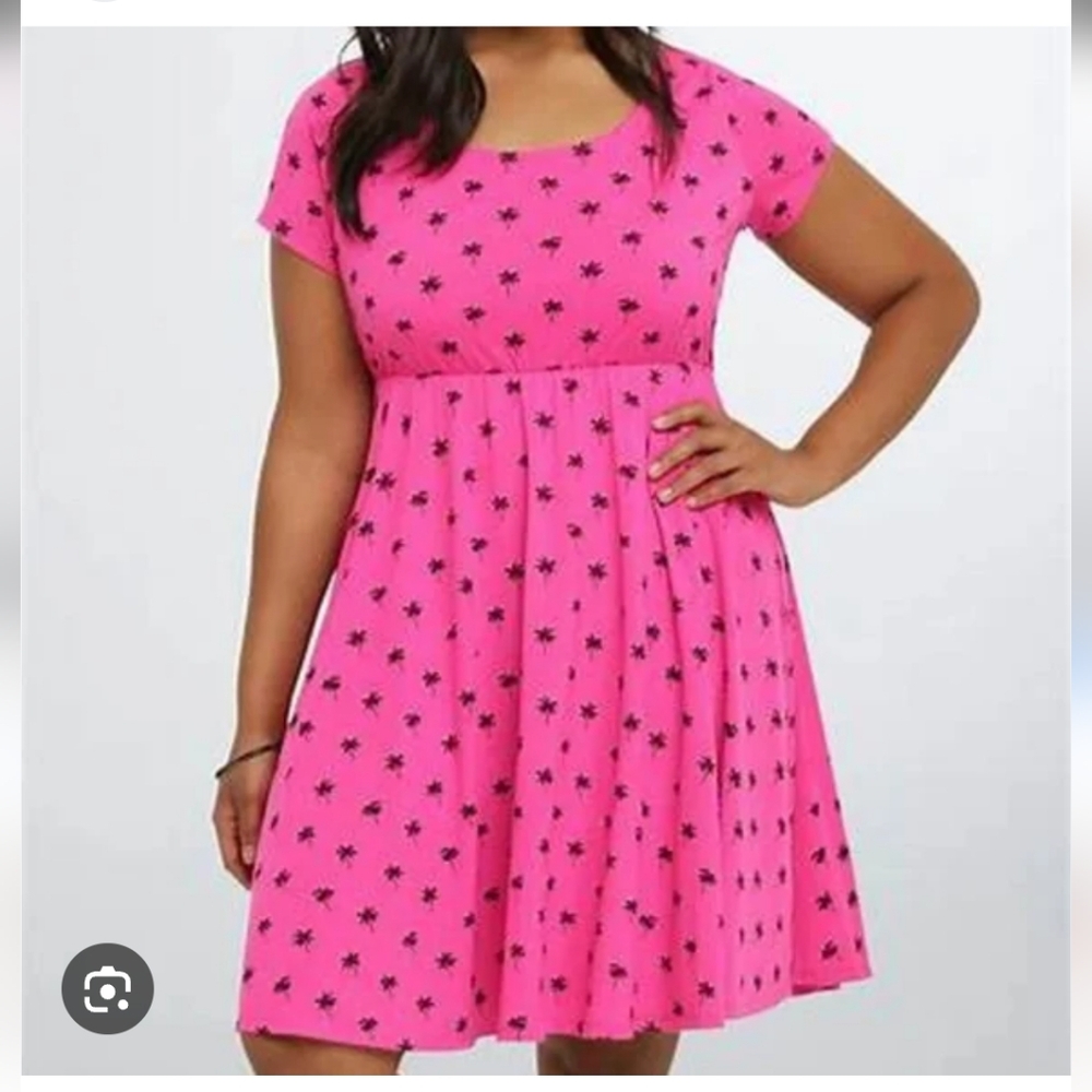 Torrid Pink Dress with Black Palm Tree Print